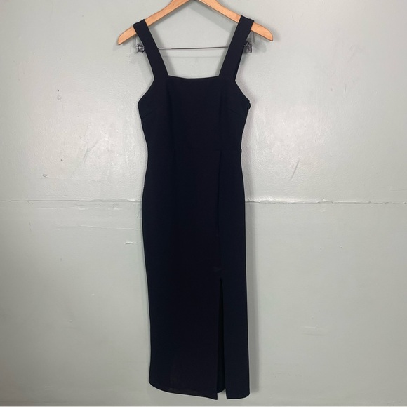 Petal & Pup Hyatt Square Neck Sleeveless Midi Dress Black Women Size 2 Side Slit - Picture 2 of 9
